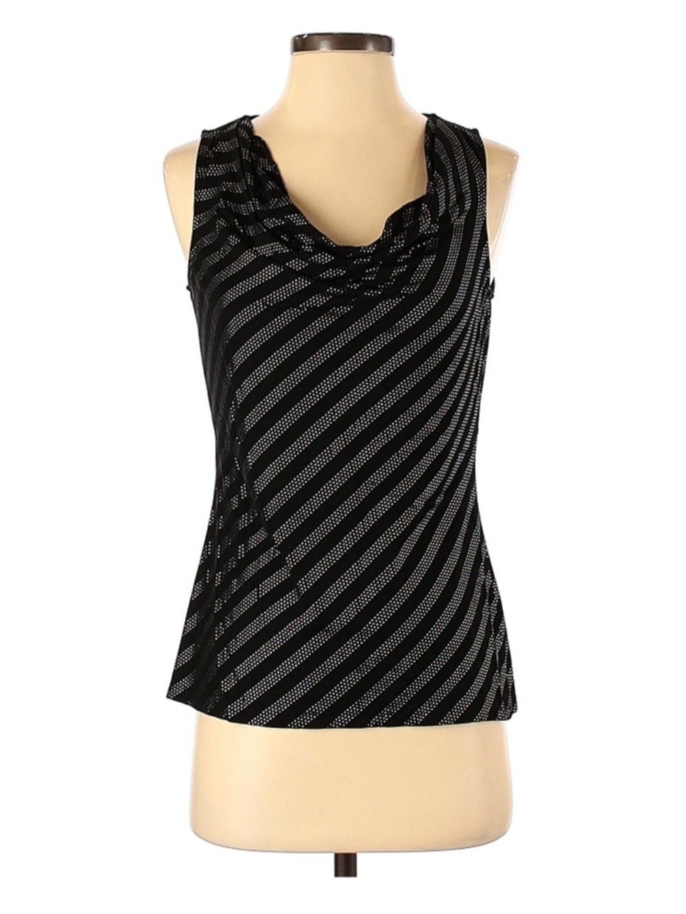 White House Black Market Black and White Diagonal Dot-Striped Cowl Neck Tank